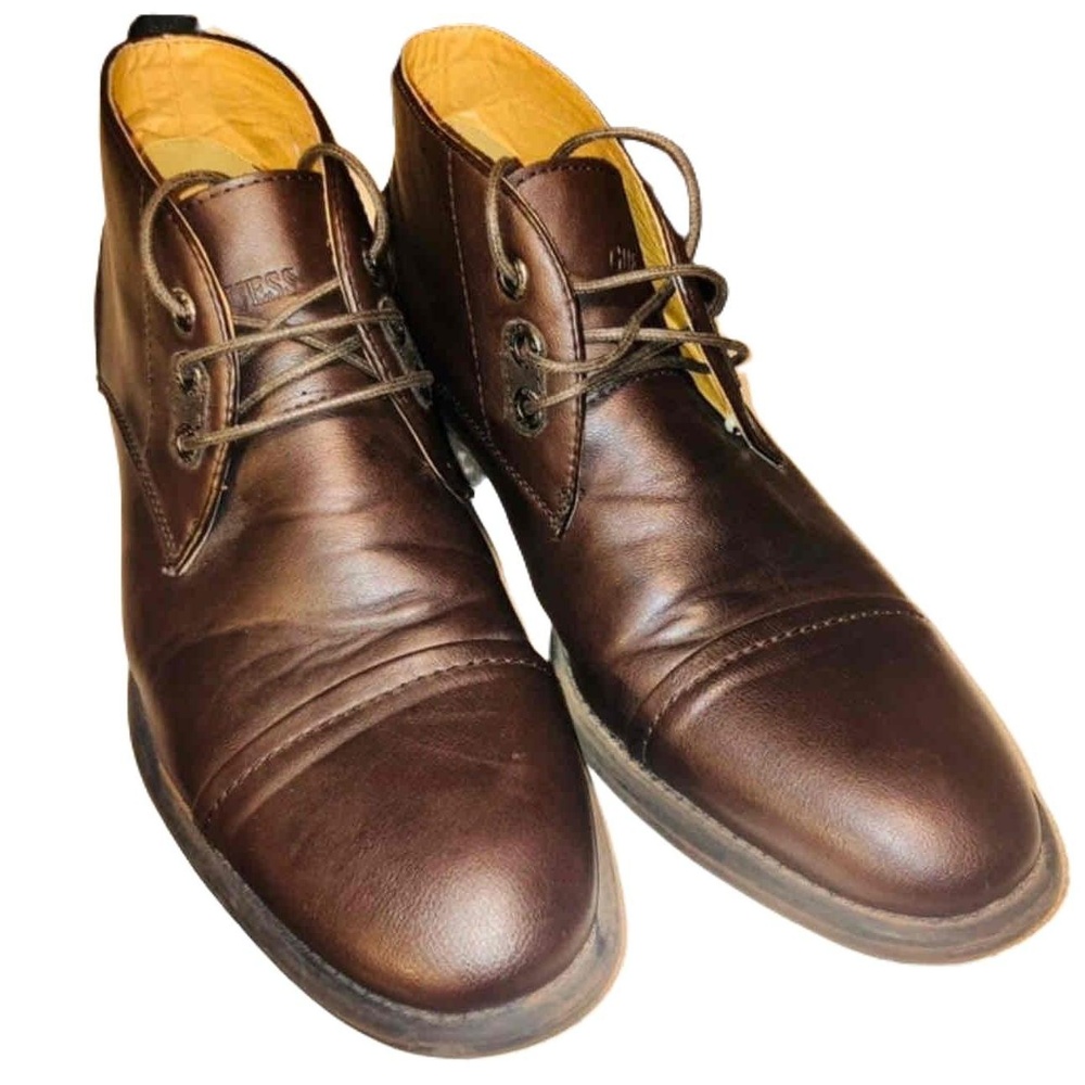 Guess Mens Brown Leather Lace-Up Chukka Boots Size 10